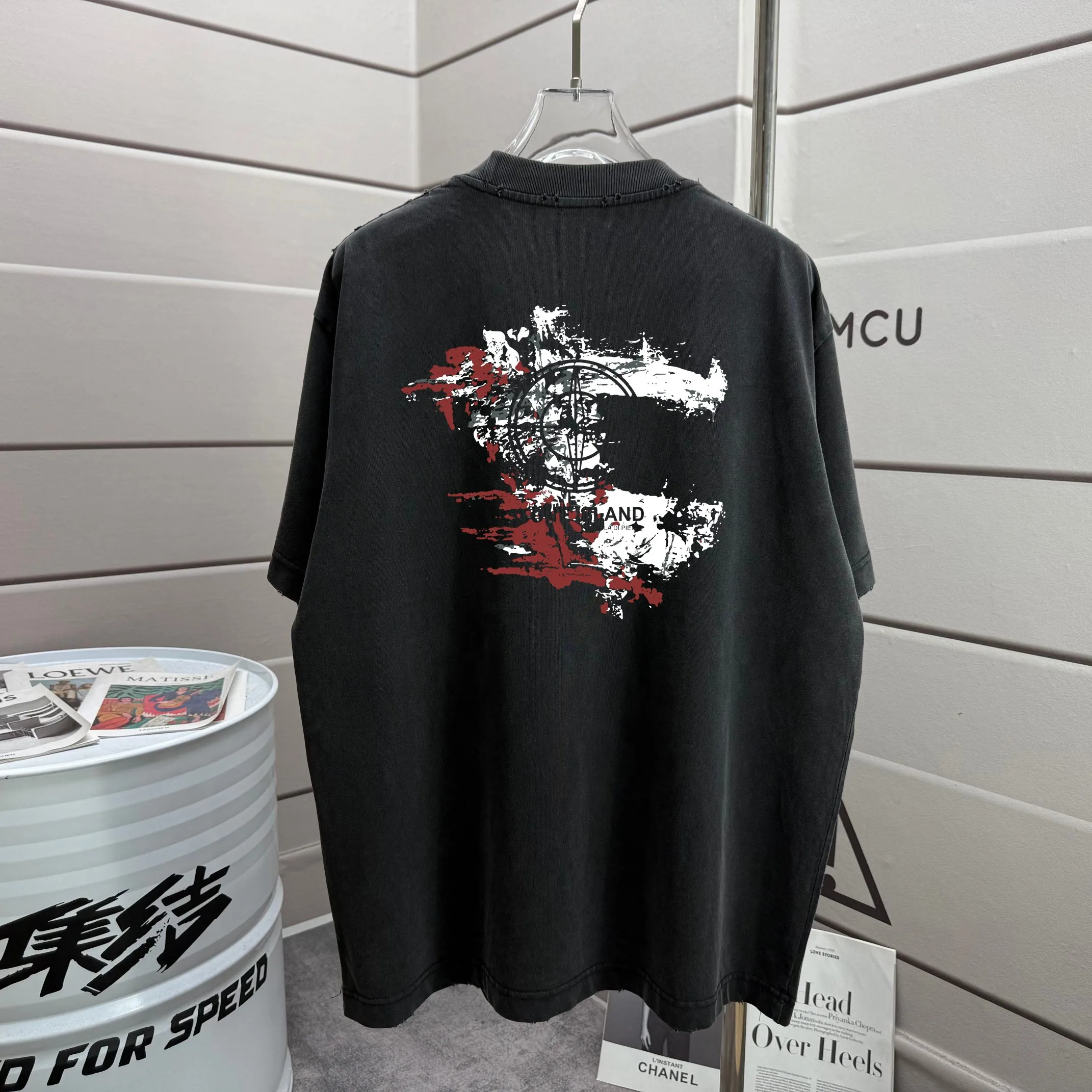 P160 Ston* islan* 石*岛 2025 autumn and winter new style, washed and worn 320g round neck short-sleeved tee, loose version for men and women, color: washed black, washed white, washed gray, washed brown gray Size: S M L XL XXL Size: S (90-130 catties) M (120-150 catties) L (140-165 catties) (160-180 catties) XXL (180-210 catties)